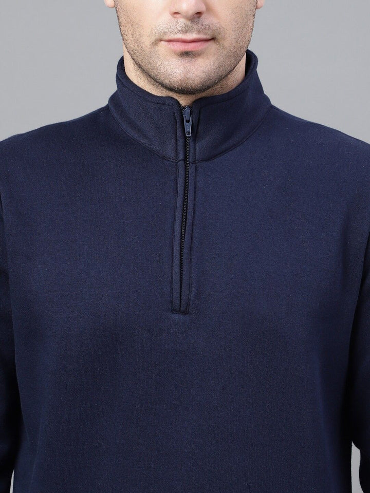 Hancock Men Navy Blue Solid Fleece Regular Fit Casual Sweatshirt
