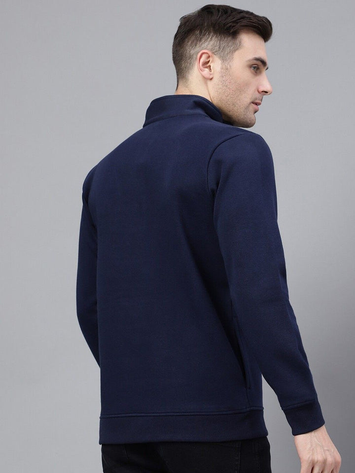Hancock Men Navy Blue Solid Fleece Regular Fit Casual Sweatshirt