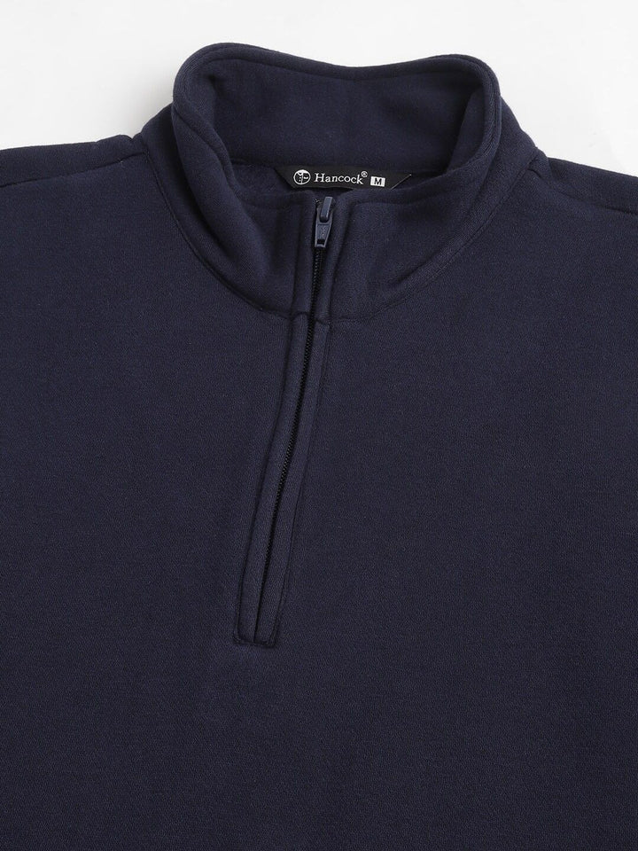 Hancock Men Navy Blue Solid Fleece Regular Fit Casual Sweatshirt