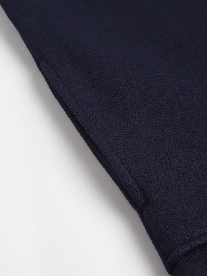 Hancock Men Navy Blue Solid Fleece Regular Fit Casual Sweatshirt