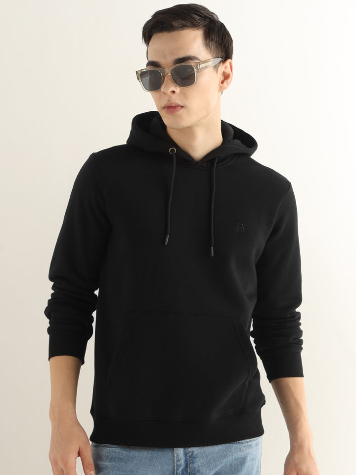 Hancock Men Black Solid Cotton Blend Regular Fit Casual Sweatshirt