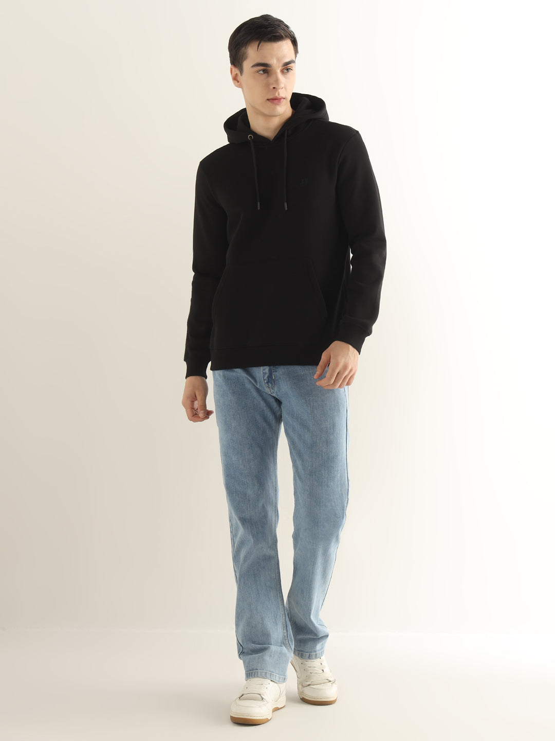 Hancock Men Black Solid Cotton Blend Regular Fit Casual Sweatshirt