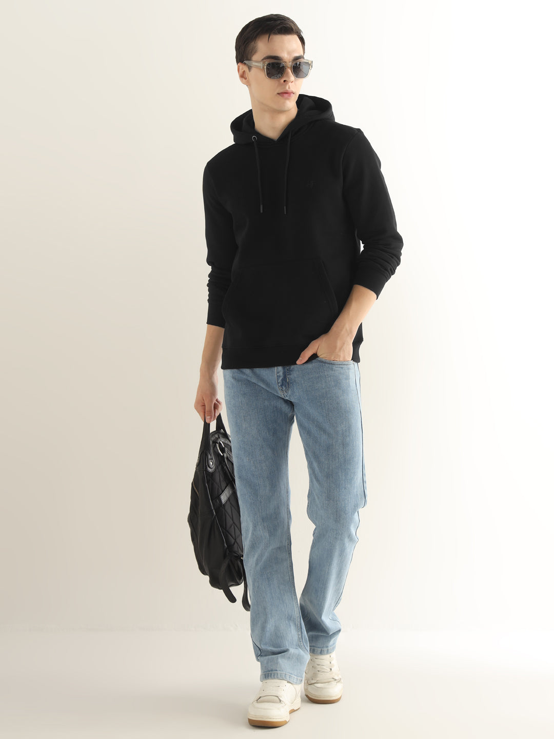 Hancock Men Black Solid Cotton Blend Regular Fit Casual Sweatshirt