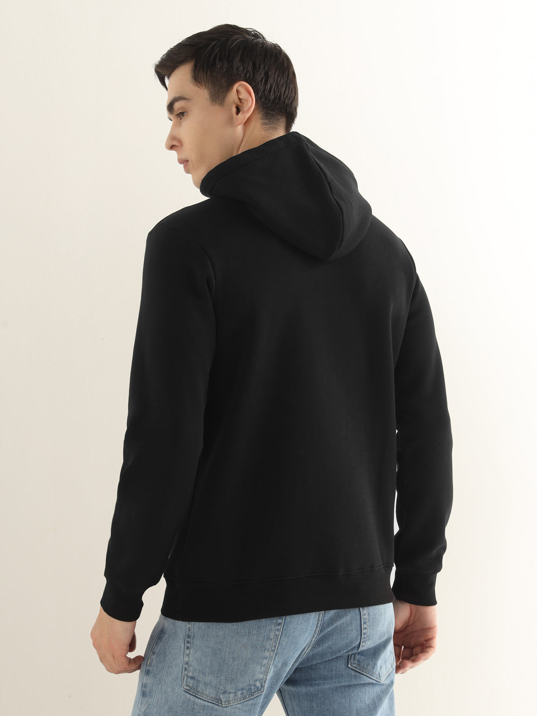 Hancock Men Black Solid Cotton Blend Regular Fit Casual Sweatshirt