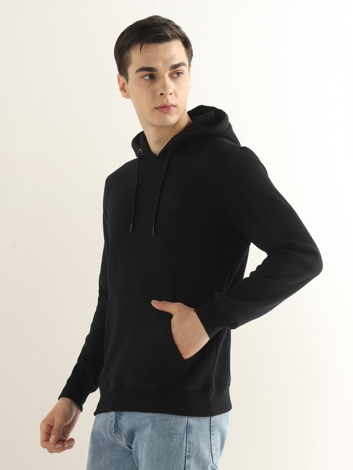 Hancock Men Black Solid Cotton Blend Regular Fit Casual Sweatshirt