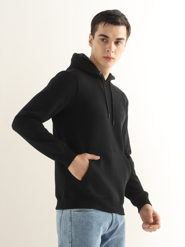 Hancock Men Black Solid Cotton Blend Regular Fit Casual Sweatshirt