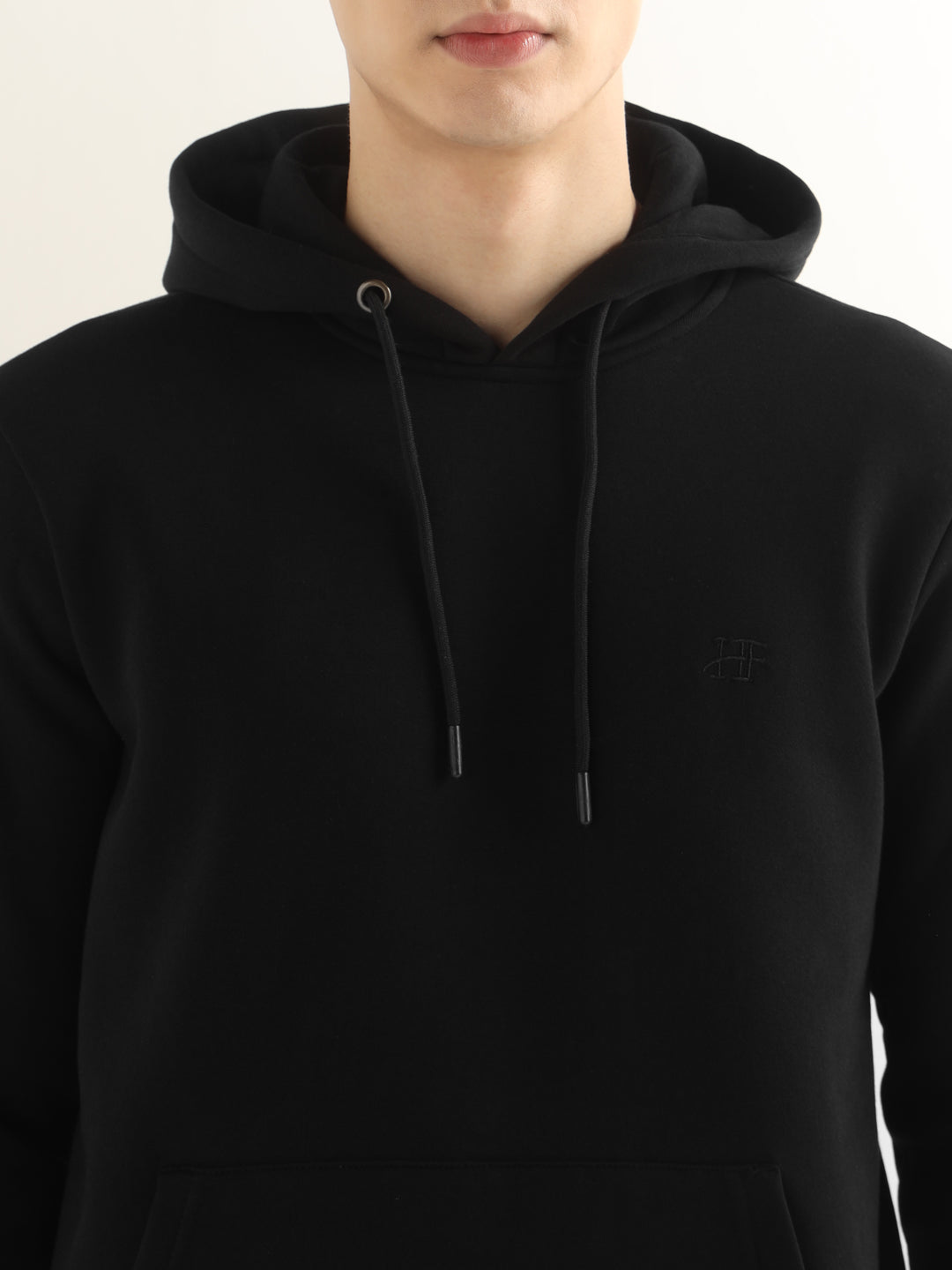 Hancock Men Black Solid Cotton Blend Regular Fit Casual Sweatshirt