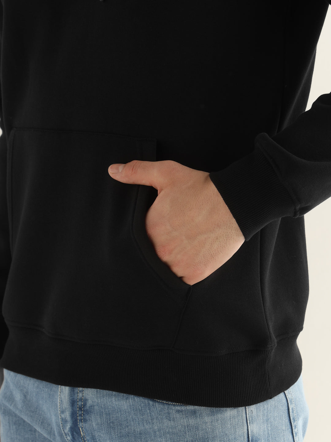 Hancock Men Black Solid Cotton Blend Regular Fit Casual Sweatshirt