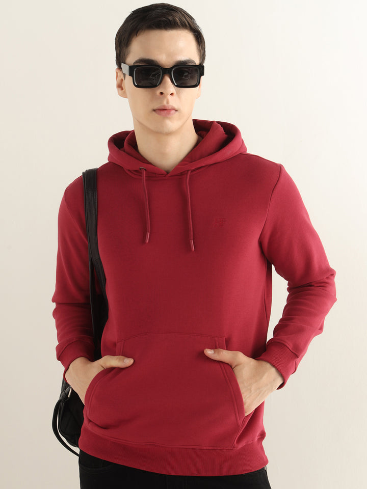 Hancock Men Red Solid Cotton Blend Regular Fit Casual Sweatshirt