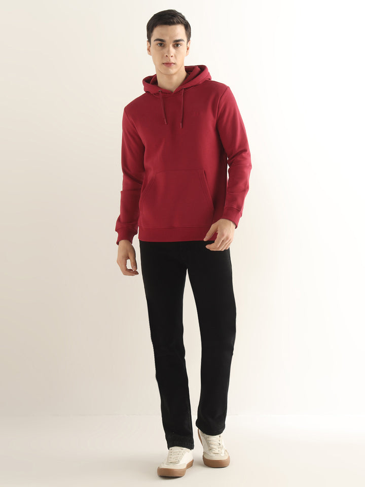 Hancock Men Red Solid Cotton Blend Regular Fit Casual Sweatshirt