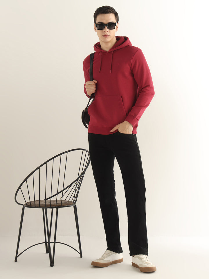Hancock Men Red Solid Cotton Blend Regular Fit Casual Sweatshirt