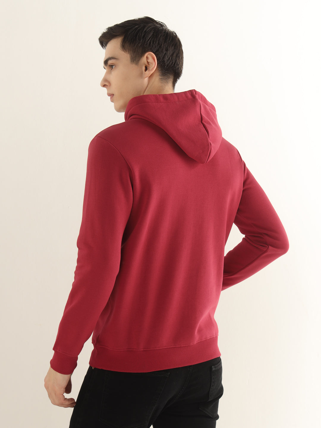 Hancock Men Red Solid Cotton Blend Regular Fit Casual Sweatshirt
