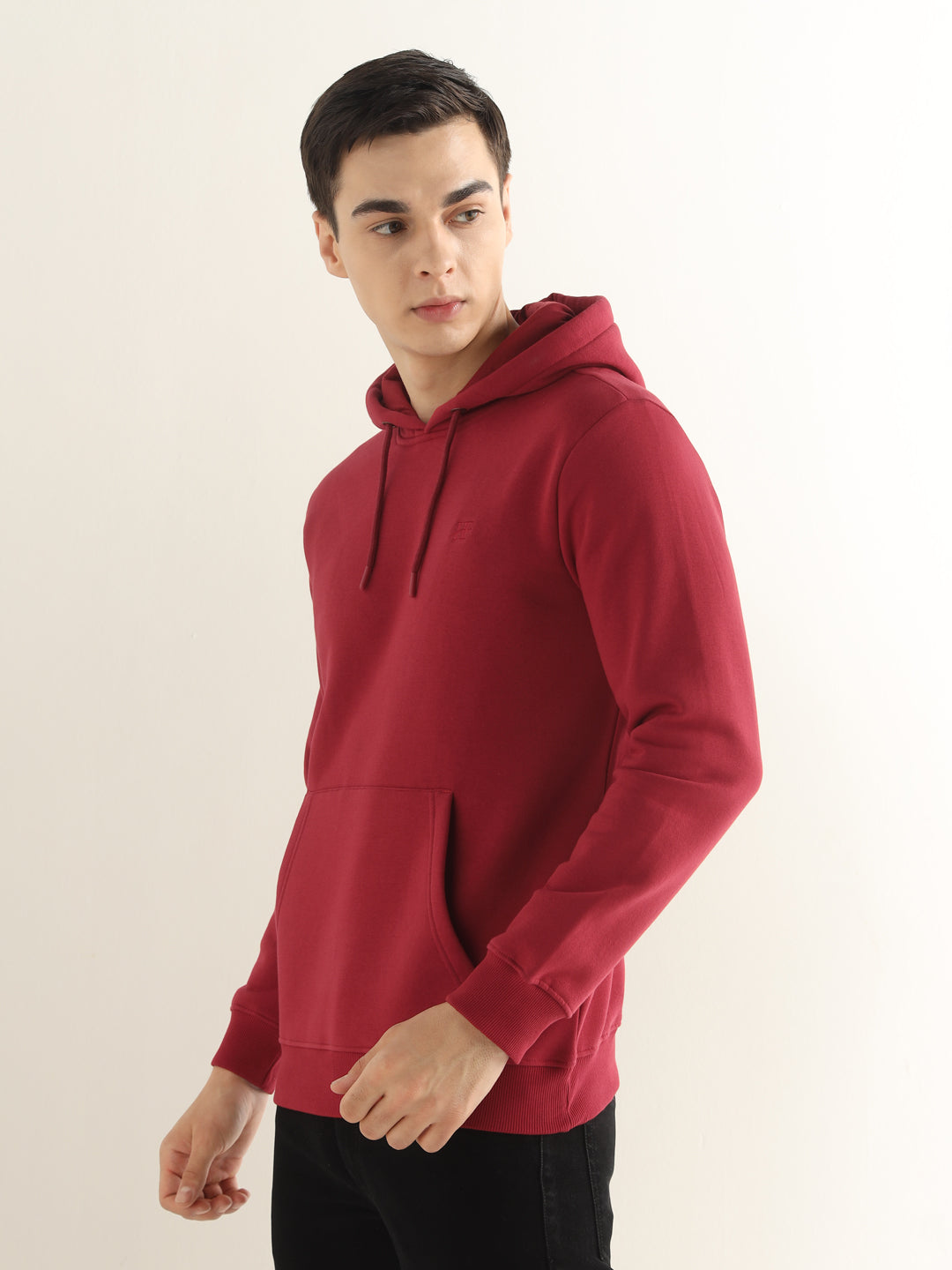 Hancock Men Red Solid Cotton Blend Regular Fit Casual Sweatshirt