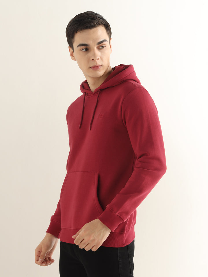 Hancock Men Red Solid Cotton Blend Regular Fit Casual Sweatshirt