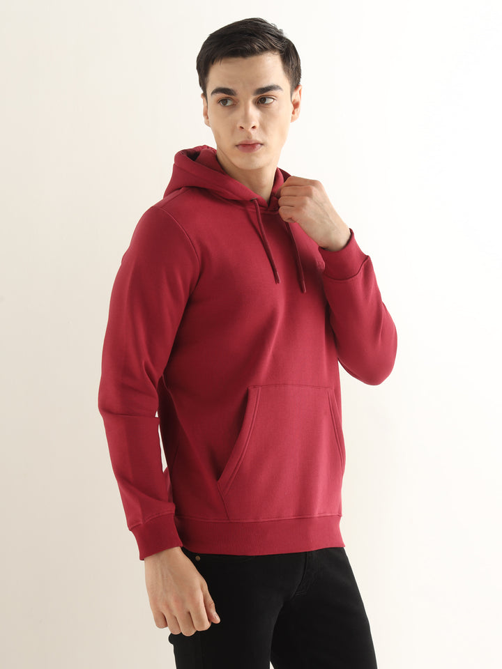 Hancock Men Red Solid Cotton Blend Regular Fit Casual Sweatshirt