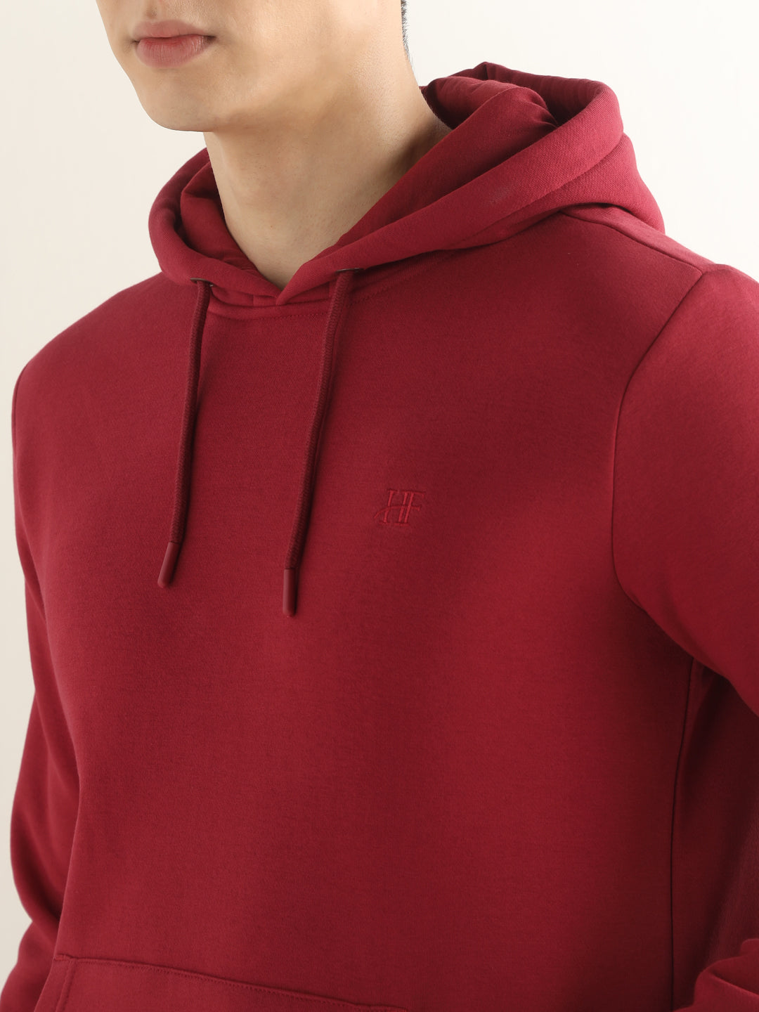 Hancock Men Red Solid Cotton Blend Regular Fit Casual Sweatshirt