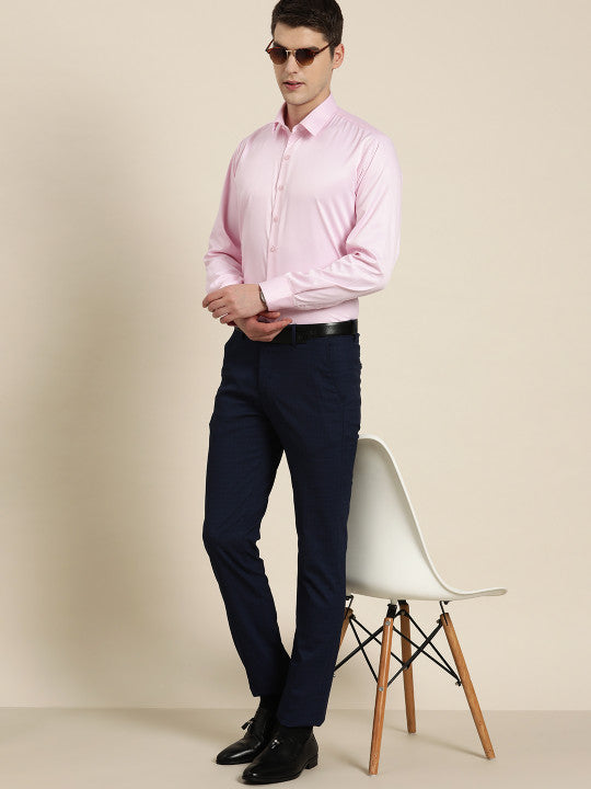 Men Pink Solid Satin Tuxedo Slim fit Party Shirt
