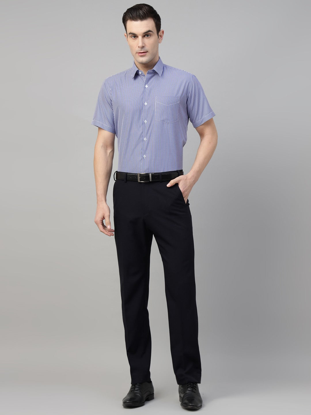 Men Blue & White Stripe Cotton Slim Fit Formal Shirt
