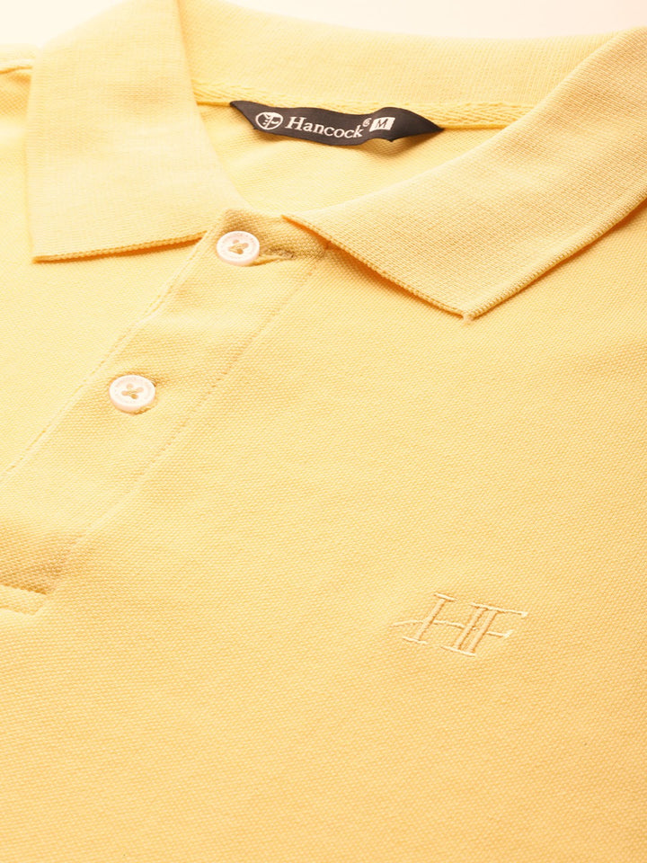 Men Yellow Solid Pure Cotton Slim Fit T-Shirt
