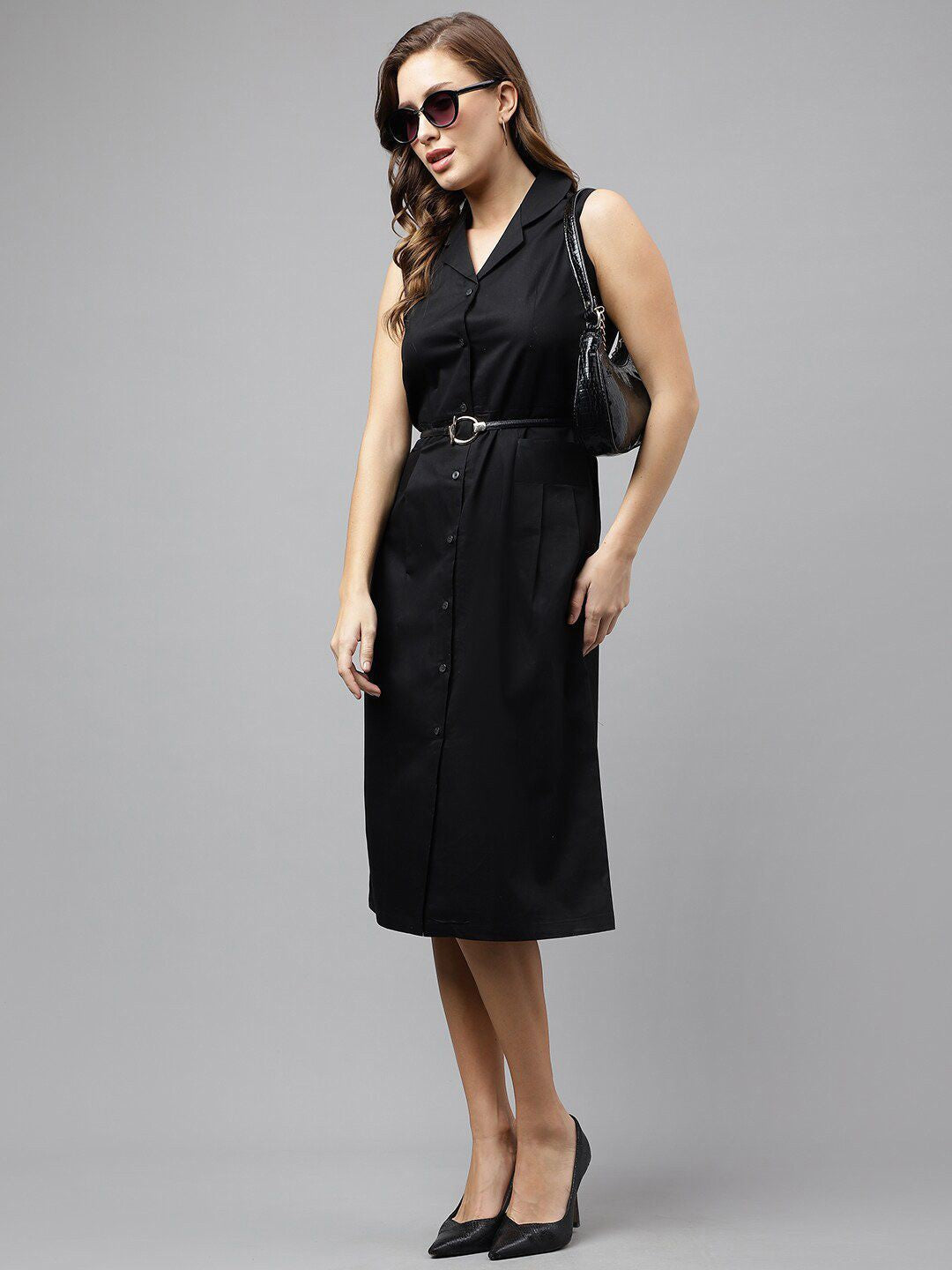 Hancock Women Black Solid Pure Cotton Regular Fit Formal Dress Hancock Women Black Solid Pure Cotton Regular Fit Formal Dress