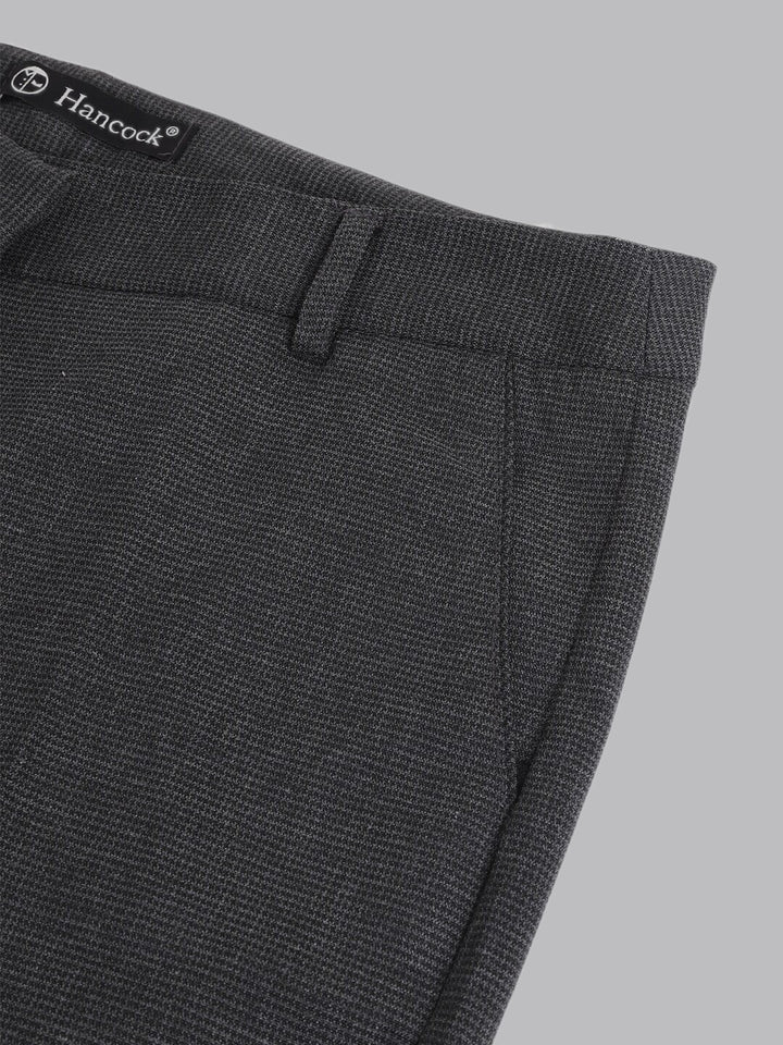 Hancock Women Dark Grey Self Design Flat- Front Ciggarate Fit Formal Trouser