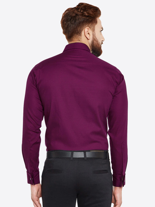 Men Wine Solid Pure Cotton Slim Fit Formal Shirt