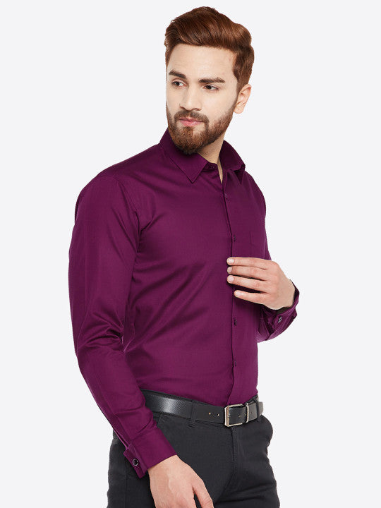Men Wine Solid Pure Cotton Slim Fit Formal Shirt