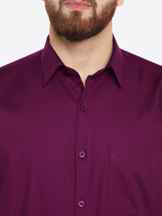 Men Wine Solid Pure Cotton Slim Fit Formal Shirt