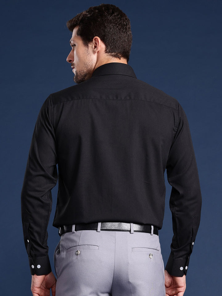Men Black Solid Viscose Rayon Slim Fit Formal Shirt