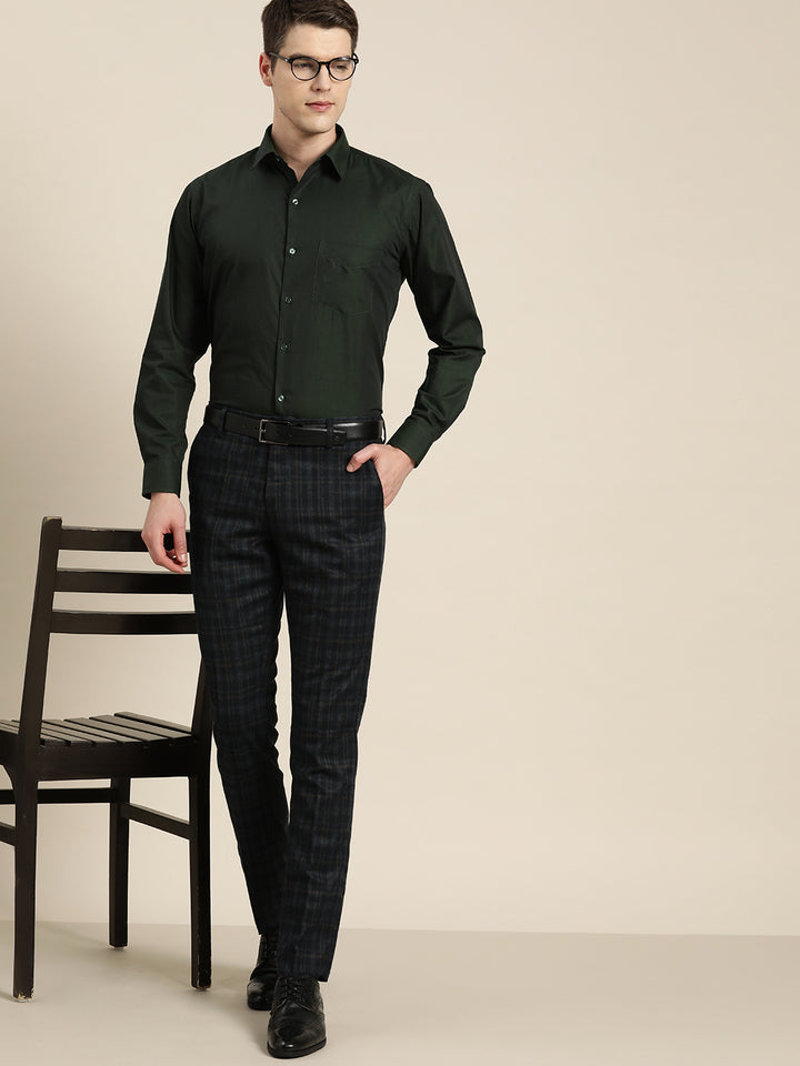 Men Green Solid Pure Cotton Slim fit Formal Shirt