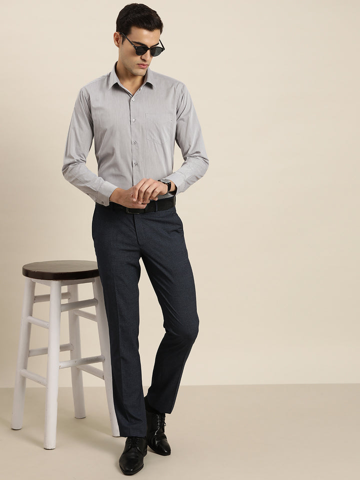 Men Grey Solid Cotton Rich Slim fit Formal Shirt