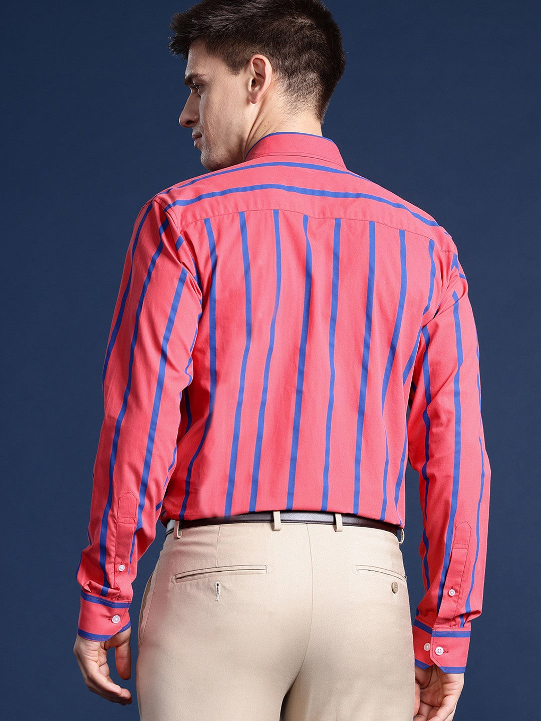 Men Coral Striped Pure Cotton Slim Fit Formal Shirt