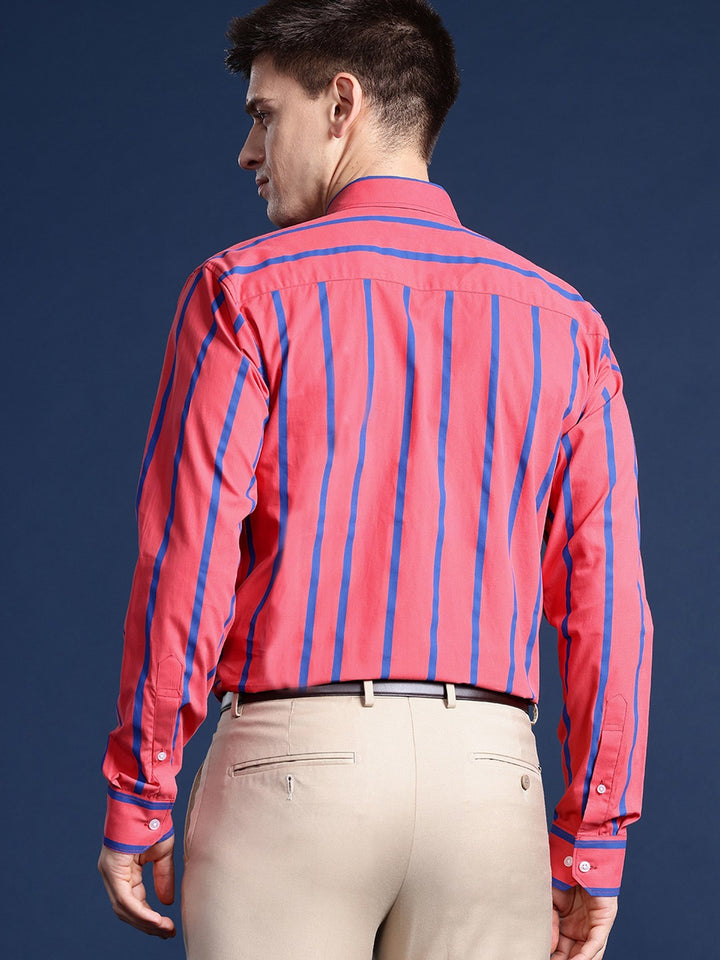 Men Coral Striped Pure Cotton Slim Fit Formal Shirt
