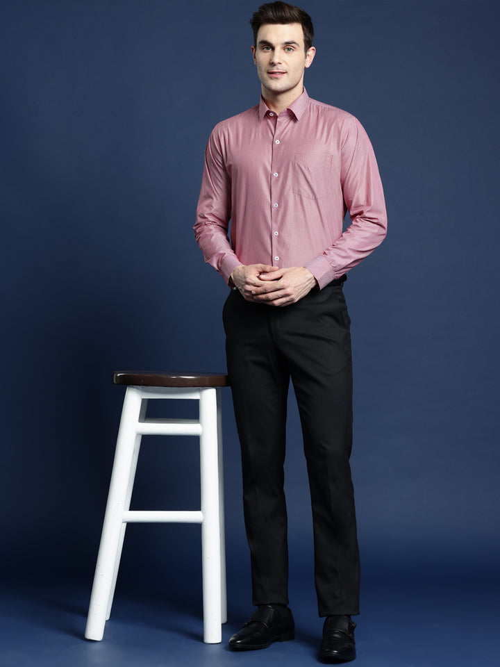 Men Red PinStriped Pure Cotton Slim Fit Formal Shirt
