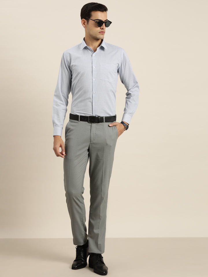 Men White & Blue Checks Pure Cotton Slim fit Formal Shirt