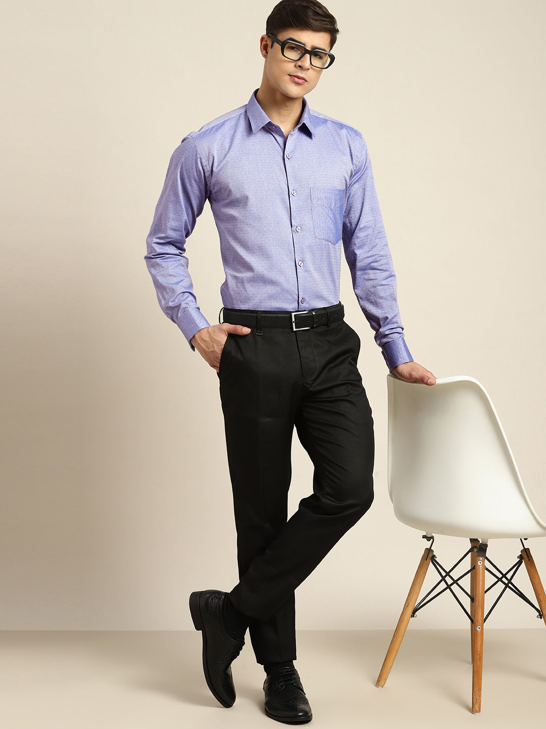 Men Blue Solid Pure Cotton Regular Fit Formal Shirt