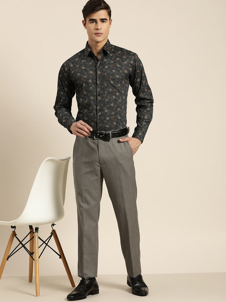 Men Black Print Pure Cotton Slim fit Party Shirt