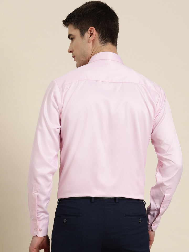 Men Pink Solid Satin Tuxedo Slim fit Formal Shirt