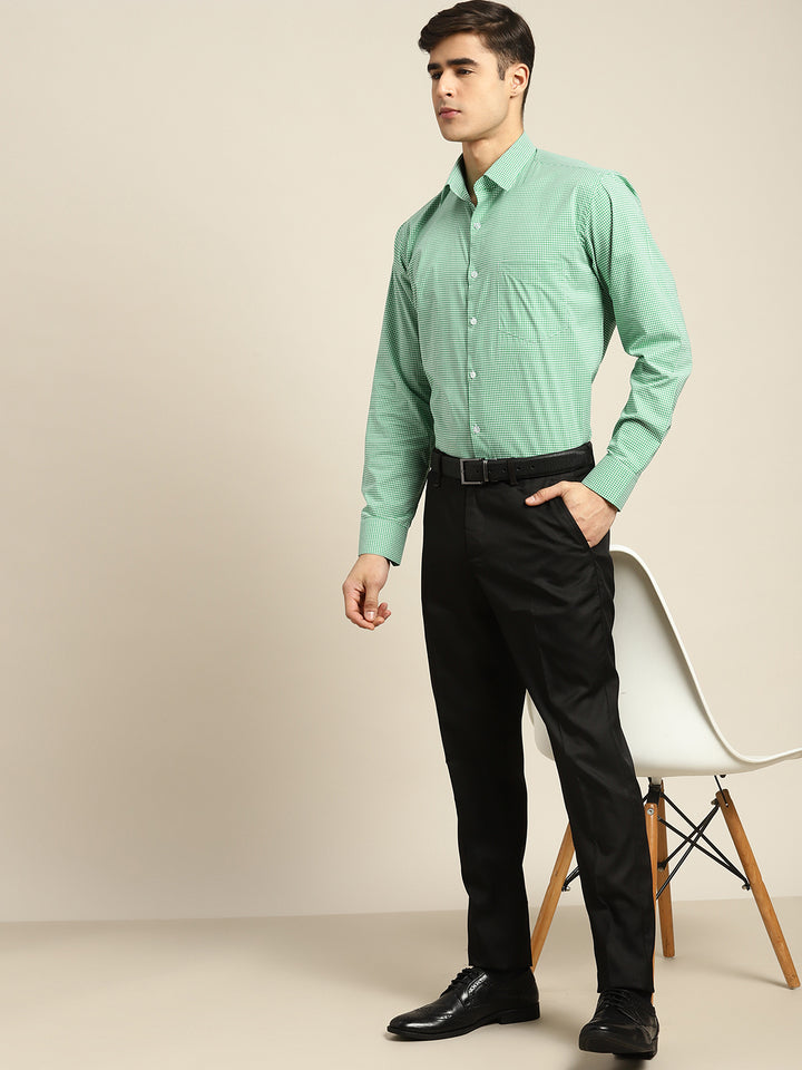 Men Green & white Checks Pure Cotton Slim fit Formal Shirt