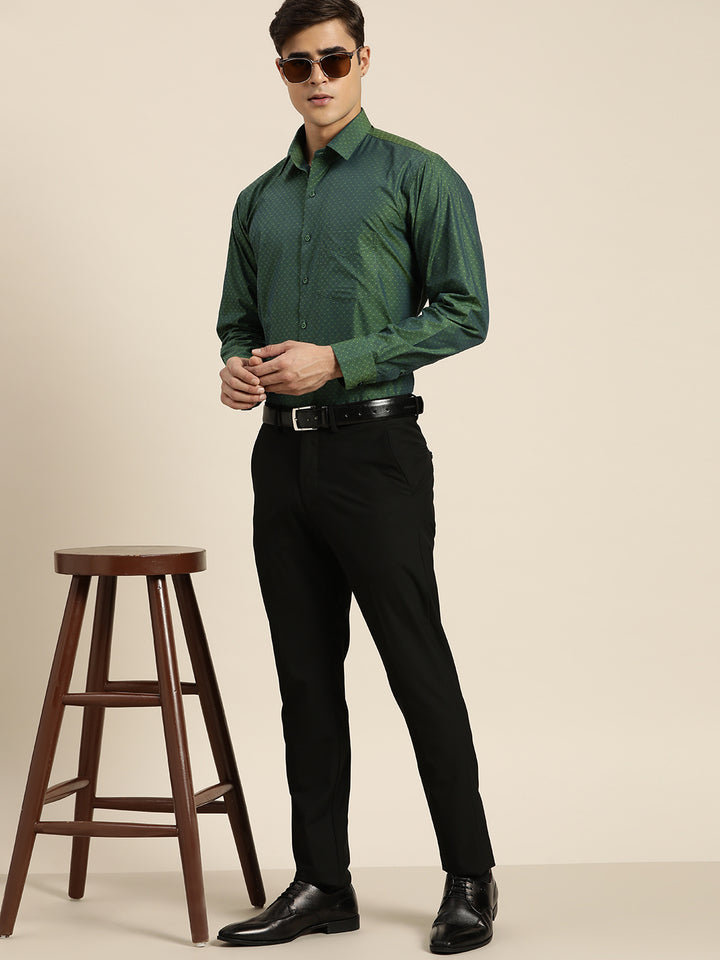 Men Green Solid Pure Cotton Slim fit Formal Shirt