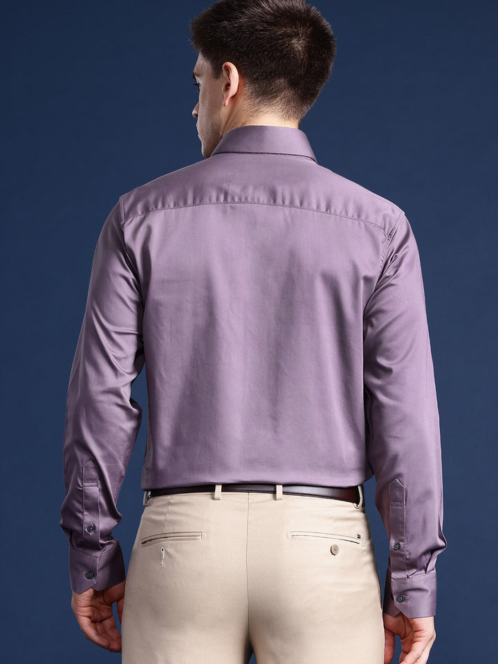 Men Purple Solid Cotton Elastane Blend Slim Fit Formal Shirt