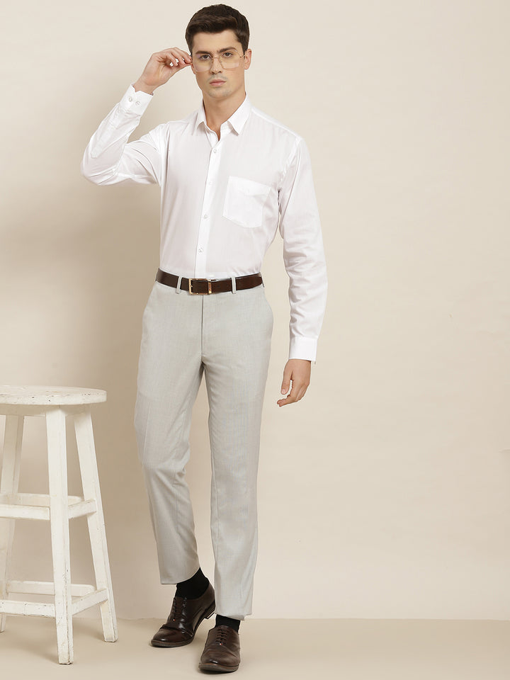 Men White Solid Pure Cotton Regular Fit Formal Shirt