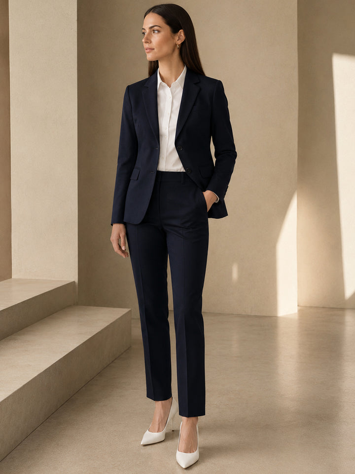 Hancock   Women   Navy Blue   Solids   Viscose Rayon   Slim Fit   Formal   Suit Set