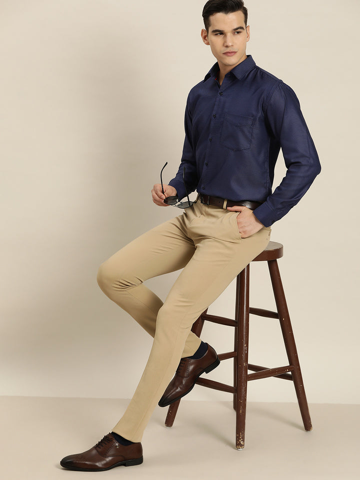 Men Navy Solid Pure Cotton Regular Fit Formal Shirt