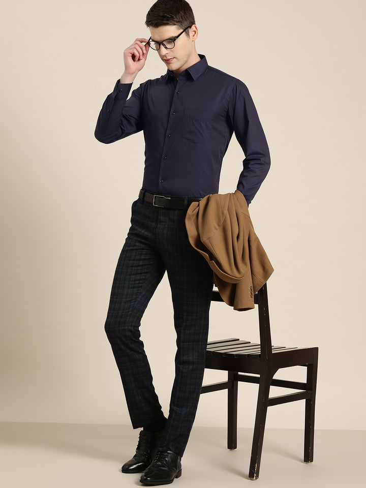 Men Navy Solid Pure Cotton Slim fit Formal Shirt