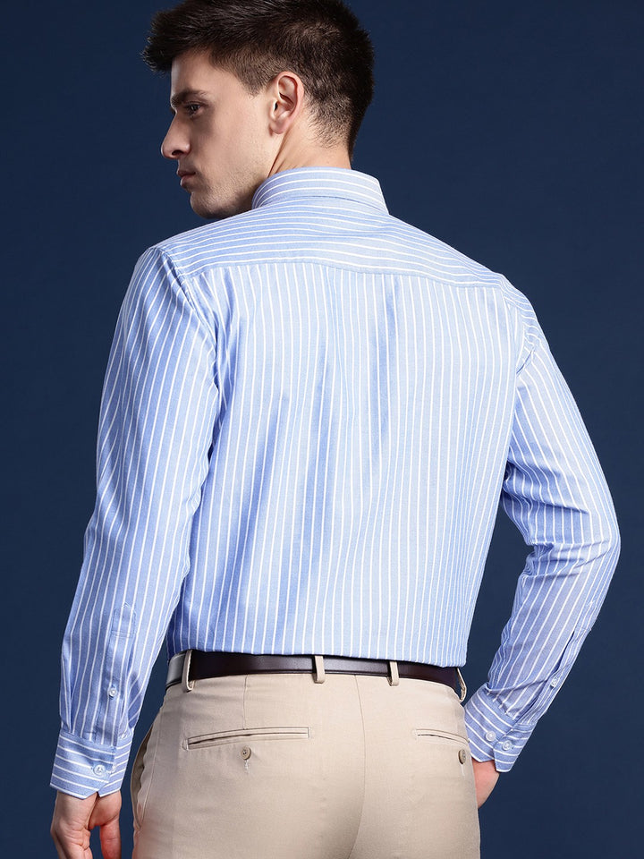 Men Blue Striped Cotton polyster Slim Fit Formal Shirt