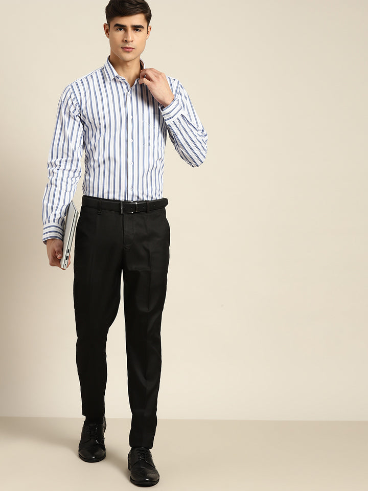 Men White & blue Stripes Pure Cotton Slim fit Formal Shirt