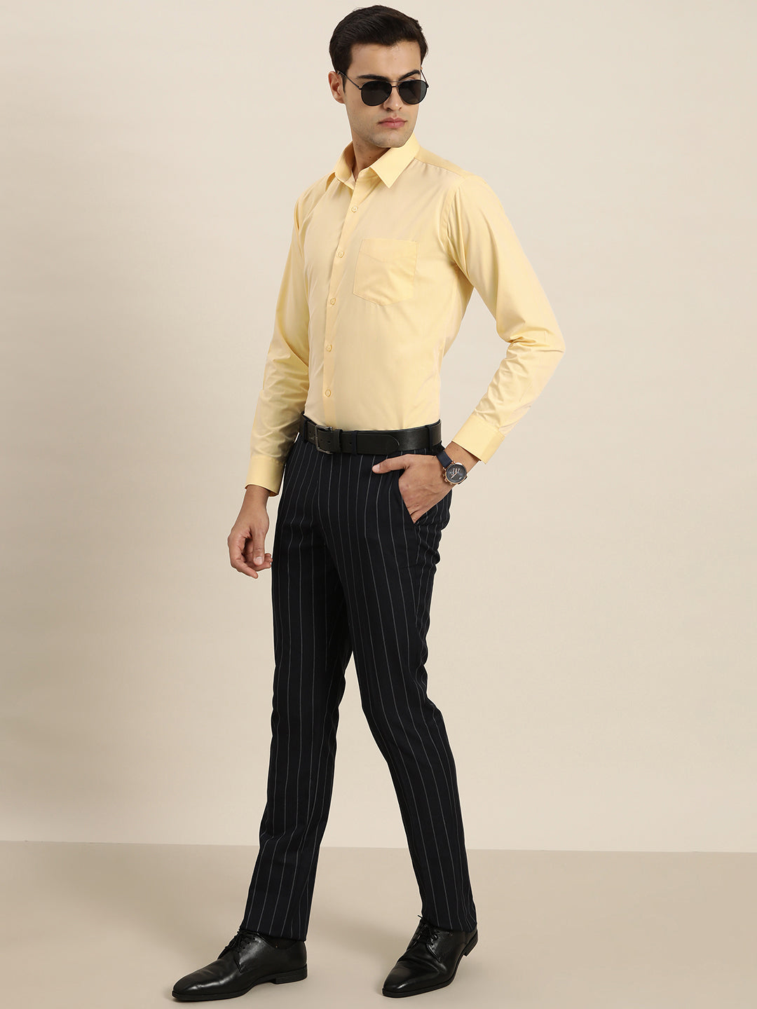 Men Yellow Solid Cotton Rich Slim fit Formal Shirt