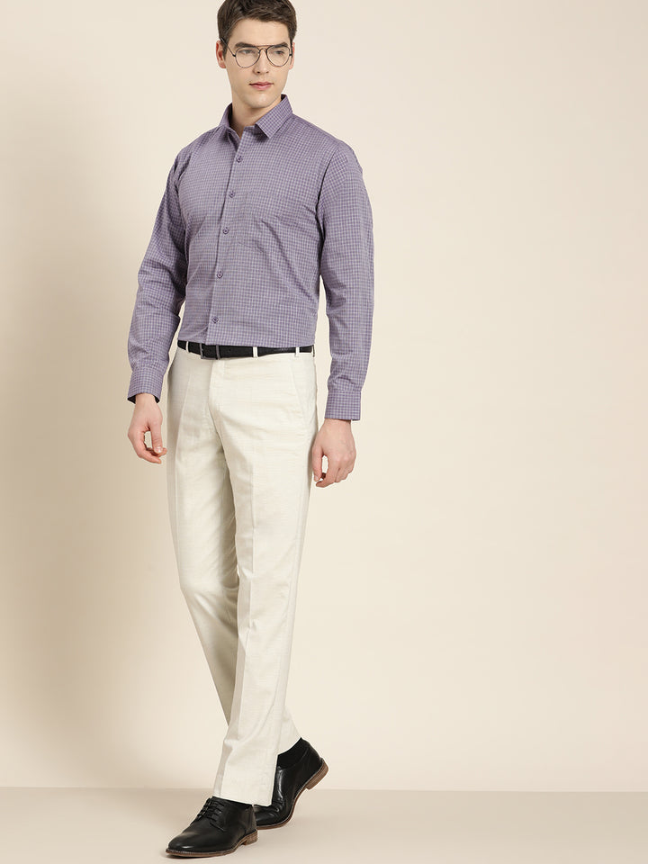 Men Purple Checks Pure Cotton Slim fit Formal Shirt