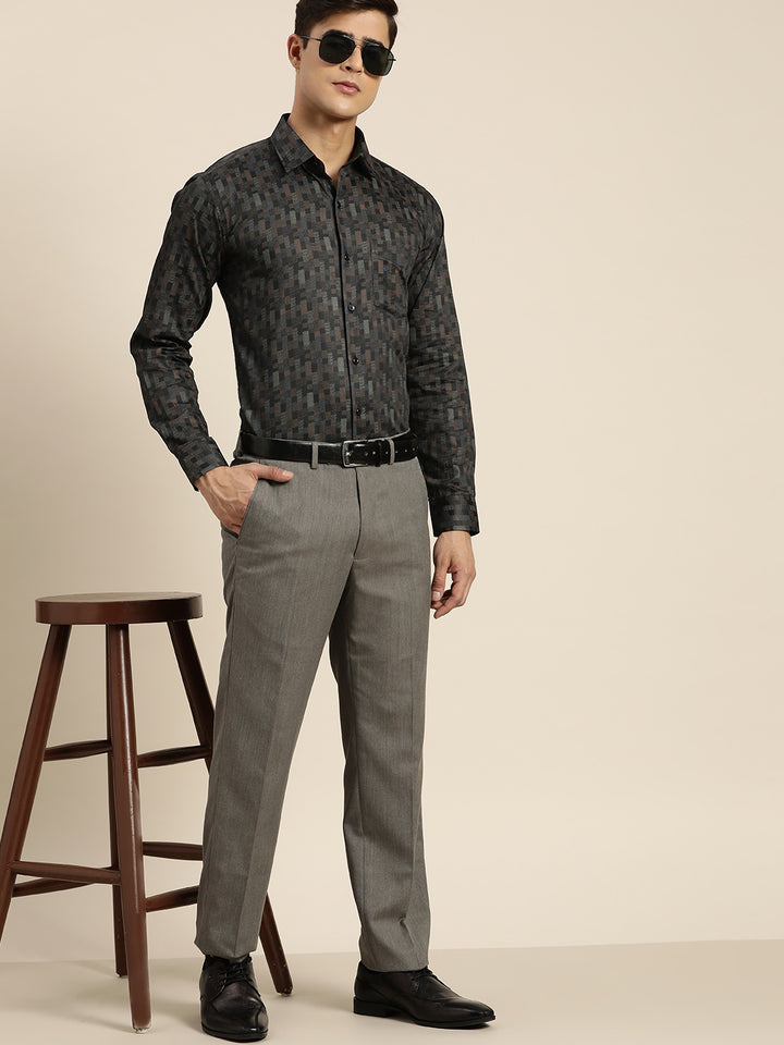 Men Black Print Pure Cotton Slim fit Party Shirt